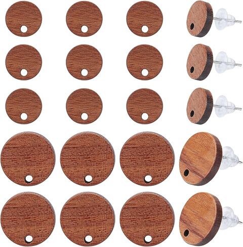 SUNNYCLUE 1 Box 30Pcs Wooden Stud Earring Wood Earring Posts Earring Stud with Hole Natural Flat Round Blank 304 Stainless Steel Pin Ear Posts for Jewelry Making Women Adult DIY Dangle Earring Craft in Saudi Arabia