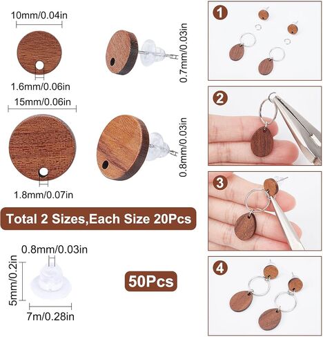 SUNNYCLUE 1 Box 30Pcs Wooden Stud Earring Wood Earring Posts Earring Stud with Hole Natural Flat Round Blank 304 Stainless Steel Pin Ear Posts for Jewelry Making Women Adult DIY Dangle Earring Craft in Saudi Arabia