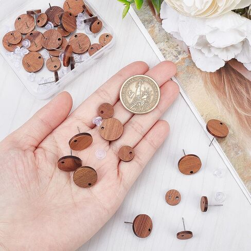SUNNYCLUE 1 Box 30Pcs Wooden Stud Earring Wood Earring Posts Earring Stud with Hole Natural Flat Round Blank 304 Stainless Steel Pin Ear Posts for Jewelry Making Women Adult DIY Dangle Earring Craft in Saudi Arabia