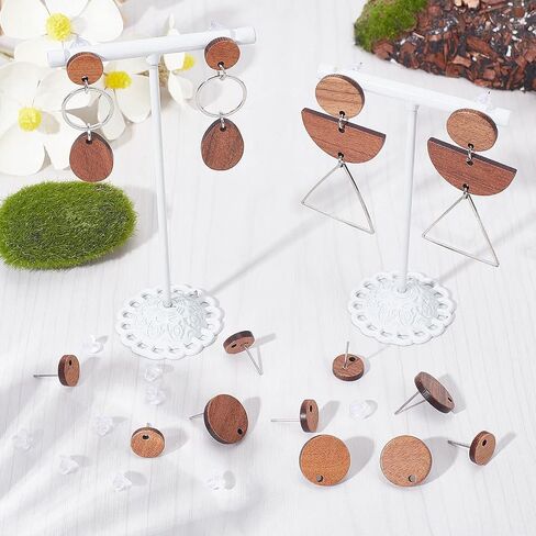 SUNNYCLUE 1 Box 30Pcs Wooden Stud Earring Wood Earring Posts Earring Stud with Hole Natural Flat Round Blank 304 Stainless Steel Pin Ear Posts for Jewelry Making Women Adult DIY Dangle Earring Craft in Saudi Arabia