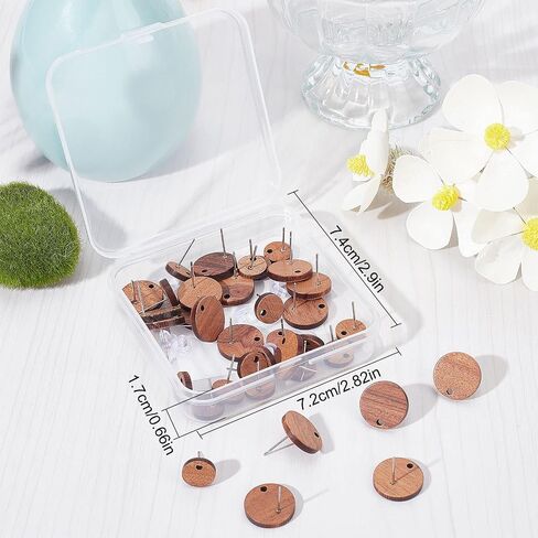 SUNNYCLUE 1 Box 30Pcs Wooden Stud Earring Wood Earring Posts Earring Stud with Hole Natural Flat Round Blank 304 Stainless Steel Pin Ear Posts for Jewelry Making Women Adult DIY Dangle Earring Craft in Saudi Arabia