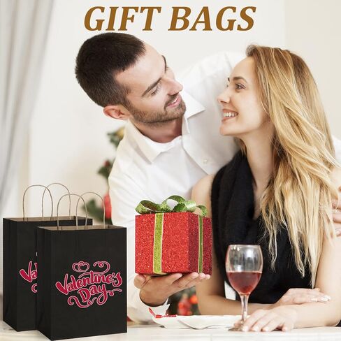 كيس ورق boxusa 8x4.25x10.5 أسود 110 قطعة أكياس هدايا أكياس ورقية متوسطة الحجم مع مقابض، أكياس كرافت كبيرة، أكياس تسوق ورقية، حقائب هدايا، أكياس بيع بالتجزئة، أكياس ورقية لحفلات الزفاف وعيد الميلاد وعيد الحب وعيد الميلاد in Kuwait
