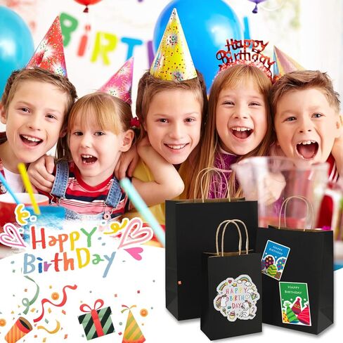 كيس ورق boxusa 8x4.25x10.5 أسود 110 قطعة أكياس هدايا أكياس ورقية متوسطة الحجم مع مقابض، أكياس كرافت كبيرة، أكياس تسوق ورقية، حقائب هدايا، أكياس بيع بالتجزئة، أكياس ورقية لحفلات الزفاف وعيد الميلاد وعيد الحب وعيد الميلاد in Kuwait