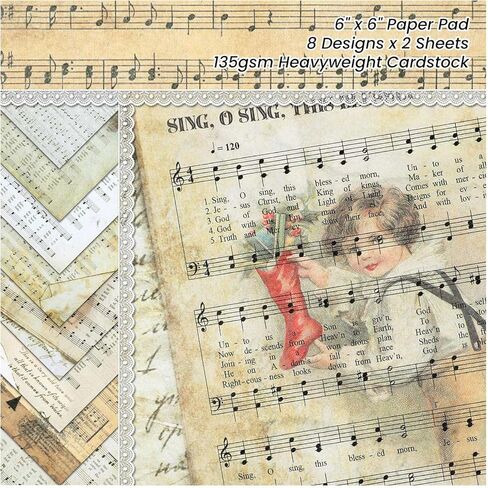 PUIKSXER 16 Sheets Music Theme Scrapbook Paper - Vintage 6"x6" Old Material Paper Character Note Background Pattern Collage, Journaling Paper Pad for Origami Card Making Decor Craft in Kuwait