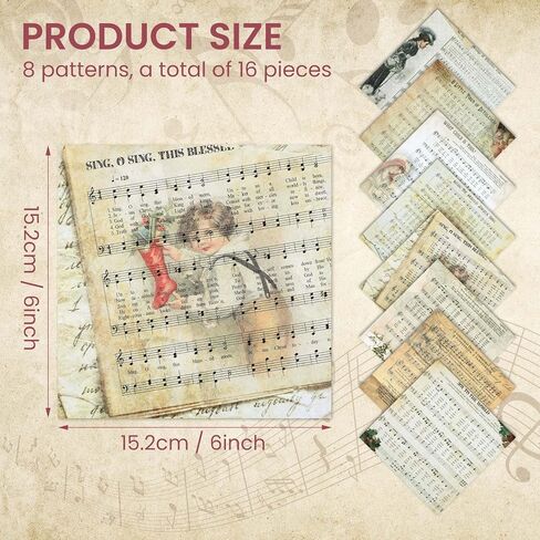 PUIKSXER 16 Sheets Music Theme Scrapbook Paper - Vintage 6"x6" Old Material Paper Character Note Background Pattern Collage, Journaling Paper Pad for Origami Card Making Decor Craft in Kuwait