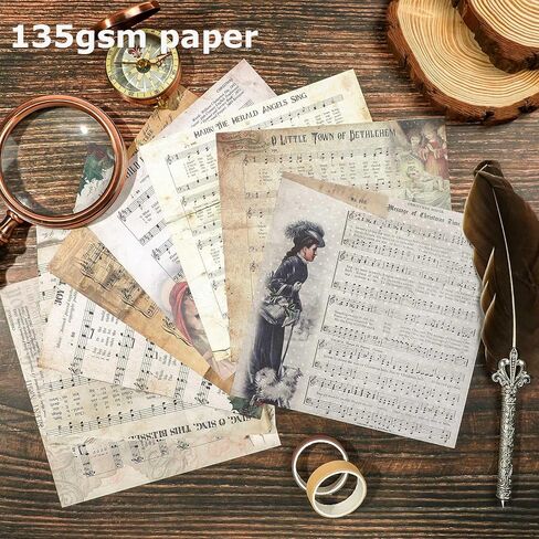 PUIKSXER 16 Sheets Music Theme Scrapbook Paper - Vintage 6"x6" Old Material Paper Character Note Background Pattern Collage, Journaling Paper Pad for Origami Card Making Decor Craft in Kuwait