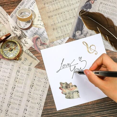 PUIKSXER 16 Sheets Music Theme Scrapbook Paper - Vintage 6"x6" Old Material Paper Character Note Background Pattern Collage, Journaling Paper Pad for Origami Card Making Decor Craft in Kuwait