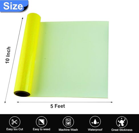 KISSWILL يتوهج في الظلام بالحديد على الفينيل HTV نقل الحرارة الفينيل - 10 بوصة × 5 أقدام مضيئة PU HTV الفينيل حزمة لفات للقمصان (الأبيض إلى الأزرق) in Kuwait