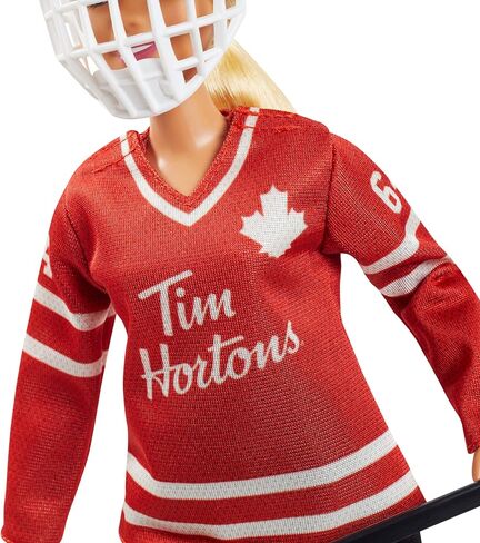 Tim Hortons Barbie Doll (12-inch Curvy) Collectible Barbie Doll Wearing Hockey Uniform, with Doll Stand and Certificate of Authenticity, for 6 Year Olds and Up, Red in Saudi Arabia