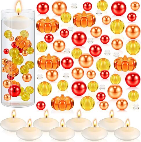 MTLEE 2124 Pcs Thanksgiving Vase Filler Faux Pearl for Vase Filler with 8 White Unscented Candles 2000 Water Gel Beads for Thanksgiving Fall Home Table Party Festival Decors(Maple Leaves) in Kuwait