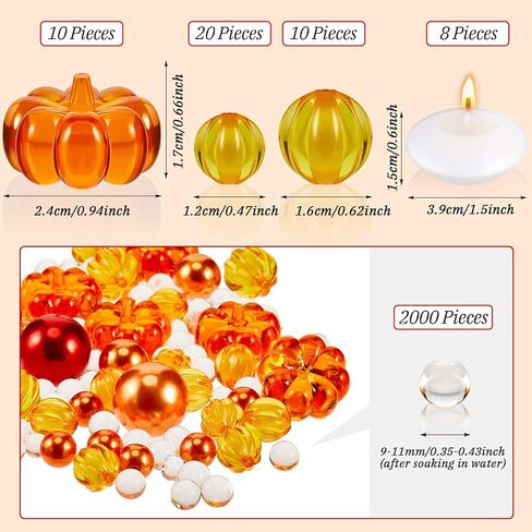 MTLEE 2124 Pcs Thanksgiving Vase Filler Faux Pearl for Vase Filler with 8 White Unscented Candles 2000 Water Gel Beads for Thanksgiving Fall Home Table Party Festival Decors(Maple Leaves) in Kuwait