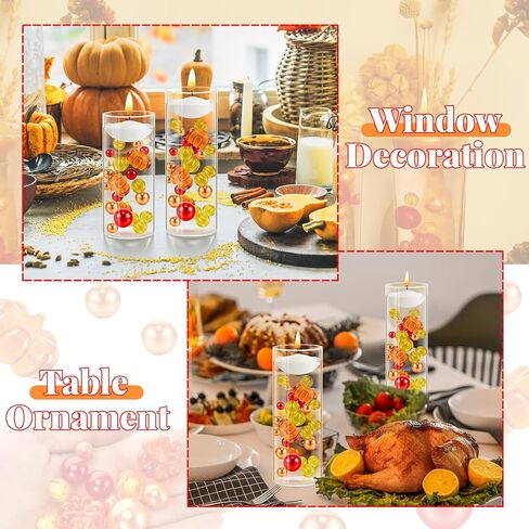 MTLEE 2124 Pcs Thanksgiving Vase Filler Faux Pearl for Vase Filler with 8 White Unscented Candles 2000 Water Gel Beads for Thanksgiving Fall Home Table Party Festival Decors(Maple Leaves) in Kuwait