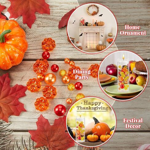 MTLEE 2124 Pcs Thanksgiving Vase Filler Faux Pearl for Vase Filler with 8 White Unscented Candles 2000 Water Gel Beads for Thanksgiving Fall Home Table Party Festival Decors(Maple Leaves) in Kuwait