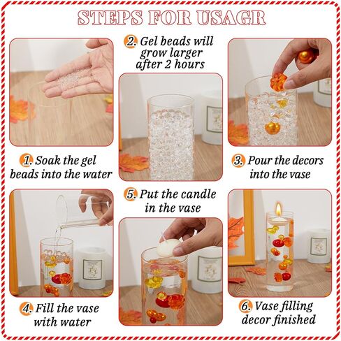 MTLEE 2124 Pcs Thanksgiving Vase Filler Faux Pearl for Vase Filler with 8 White Unscented Candles 2000 Water Gel Beads for Thanksgiving Fall Home Table Party Festival Decors(Maple Leaves) in Kuwait