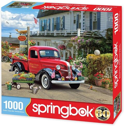 Springbok - Whale Watch Inn - 1000 Piece Jigsaw Puzzle Illustration of Nostalgic red Truck, Colorful Seaside Setting in Saudi Arabia