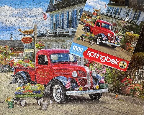 Springbok - Whale Watch Inn - 1000 Piece Jigsaw Puzzle Illustration of Nostalgic red Truck, Colorful Seaside Setting in Saudi Arabia