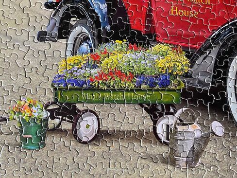 Springbok - Whale Watch Inn - 1000 Piece Jigsaw Puzzle Illustration of Nostalgic red Truck, Colorful Seaside Setting in Saudi Arabia
