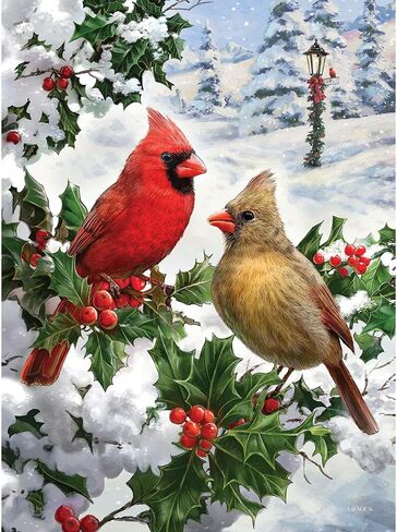 Bits and Pieces - 500 Piece Jigsaw Puzzle for Adults 18" x 24" - Cardinal Couple - 500 pc Glitter Holiday Christmas Snow Tree Forest Jigsaw by Artist Larry Jones in Saudi Arabia