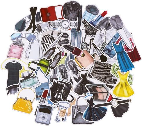 ملصقات الملابس العصرية للفتيات من ALOHA SUN، ألبوم مجلة سجل القصاصات للسفر / ملصقات عصرية مقاومة للماء لتزيين الكمبيوتر المحمول وأمتعة التزلج وزجاجة مياه قارورة مائية (64 قطعة) in Kuwait