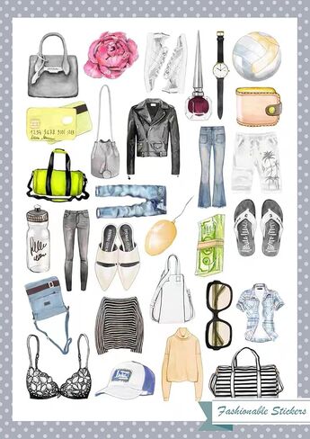 ملصقات الملابس العصرية للفتيات من ALOHA SUN، ألبوم مجلة سجل القصاصات للسفر / ملصقات عصرية مقاومة للماء لتزيين الكمبيوتر المحمول وأمتعة التزلج وزجاجة مياه قارورة مائية (64 قطعة) in Kuwait