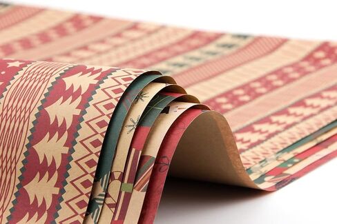 6 Pcs Set Christmas Wrapping Paper Birthday Wrapping Paper For Boy Men Women Girls Kid, Recycled Kraft Wrapping Paper, 20 x 28 inches Brown Kraft Folded Paper with Jute Strings, Stickers and Bows in Kuwait