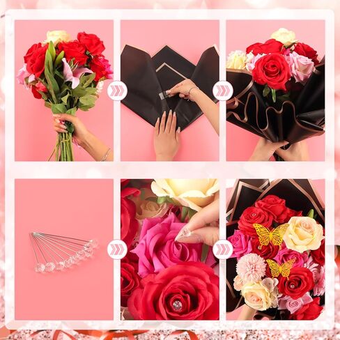 60 ورقة ورق تغليف زهور شفاف مقاوم للماء باقة زهور شفافة لتغليف الهدايا، ورق زهور بحافة ذهبية، لوازم ورقية لبائعي الزهور الكورية لعيد الحب والزفاف والتخرج وعيد الام in Kuwait