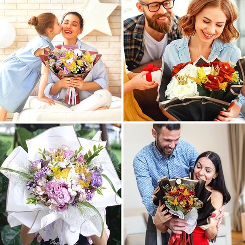 60 ورقة ورق تغليف زهور شفاف مقاوم للماء باقة زهور شفافة لتغليف الهدايا، ورق زهور بحافة ذهبية، لوازم ورقية لبائعي الزهور الكورية لعيد الحب والزفاف والتخرج وعيد الام in Kuwait