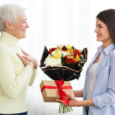 60 ورقة ورق تغليف زهور شفاف مقاوم للماء باقة زهور شفافة لتغليف الهدايا، ورق زهور بحافة ذهبية، لوازم ورقية لبائعي الزهور الكورية لعيد الحب والزفاف والتخرج وعيد الام in Kuwait