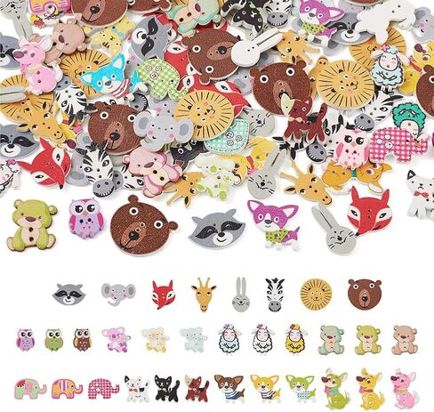 300Pcs Painted Wooden Buttons Insect Theme Poplar Wood Buttons Flower Dragon Fly Butterfly Bee Ladybugs Round Sewing Buttons with Floral Patterns for DIY Sewing Process Decoration in Kuwait