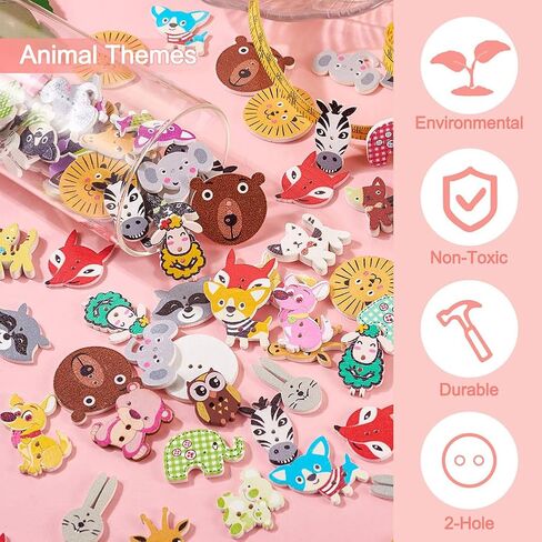 300Pcs Painted Wooden Buttons Insect Theme Poplar Wood Buttons Flower Dragon Fly Butterfly Bee Ladybugs Round Sewing Buttons with Floral Patterns for DIY Sewing Process Decoration in Kuwait