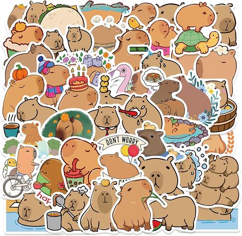 100 قطعة ملصقات كابيبارا مقاومة للماء من مادة PVC الكرتونية، مجموعة ملصقات حيوانات كابيبارا لطيفة لزجاجة المياه والدراجة النارية ولوح التزلج والكمبيوتر المحمول وشارات الأمتعة in Kuwait