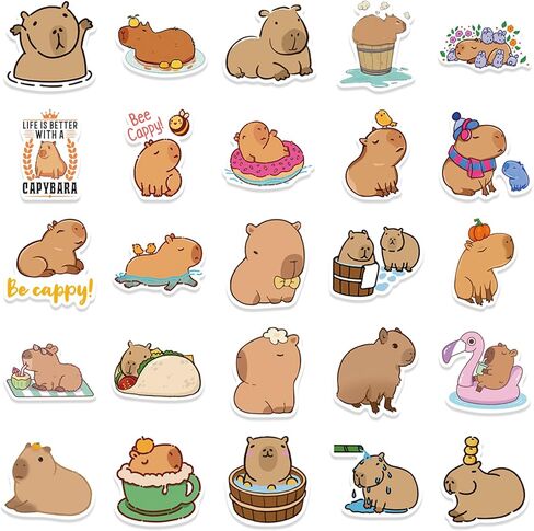 100 قطعة ملصقات كابيبارا مقاومة للماء من مادة PVC الكرتونية، مجموعة ملصقات حيوانات كابيبارا لطيفة لزجاجة المياه والدراجة النارية ولوح التزلج والكمبيوتر المحمول وشارات الأمتعة in Kuwait