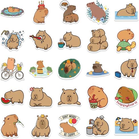100 قطعة ملصقات كابيبارا مقاومة للماء من مادة PVC الكرتونية، مجموعة ملصقات حيوانات كابيبارا لطيفة لزجاجة المياه والدراجة النارية ولوح التزلج والكمبيوتر المحمول وشارات الأمتعة in Kuwait