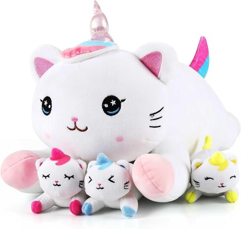 يونيكورن كيتي القط محشوة الحيوان ألعاب من القطيفة، 18 بوصة قوس قزح الأم يونيكورن القط أفخم مع 3 الملونة الطفل يونيكورن أفخم وسادة عيد ميلاد هدايا مفاجأة عيد الميلاد للأطفال الأولاد الفتيات in Kuwait