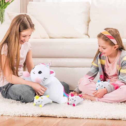 يونيكورن كيتي القط محشوة الحيوان ألعاب من القطيفة، 18 بوصة قوس قزح الأم يونيكورن القط أفخم مع 3 الملونة الطفل يونيكورن أفخم وسادة عيد ميلاد هدايا مفاجأة عيد الميلاد للأطفال الأولاد الفتيات in Kuwait
