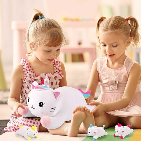 يونيكورن كيتي القط محشوة الحيوان ألعاب من القطيفة، 18 بوصة قوس قزح الأم يونيكورن القط أفخم مع 3 الملونة الطفل يونيكورن أفخم وسادة عيد ميلاد هدايا مفاجأة عيد الميلاد للأطفال الأولاد الفتيات in Kuwait