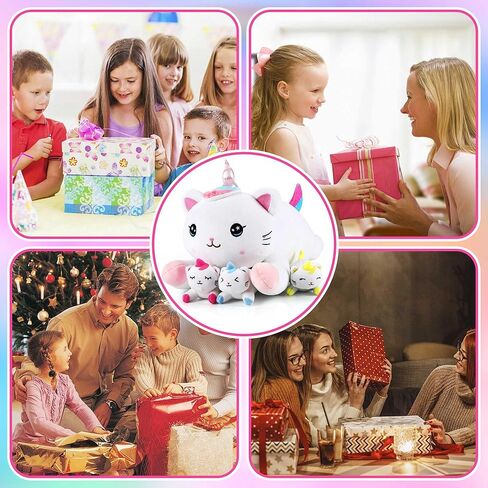 يونيكورن كيتي القط محشوة الحيوان ألعاب من القطيفة، 18 بوصة قوس قزح الأم يونيكورن القط أفخم مع 3 الملونة الطفل يونيكورن أفخم وسادة عيد ميلاد هدايا مفاجأة عيد الميلاد للأطفال الأولاد الفتيات in Kuwait