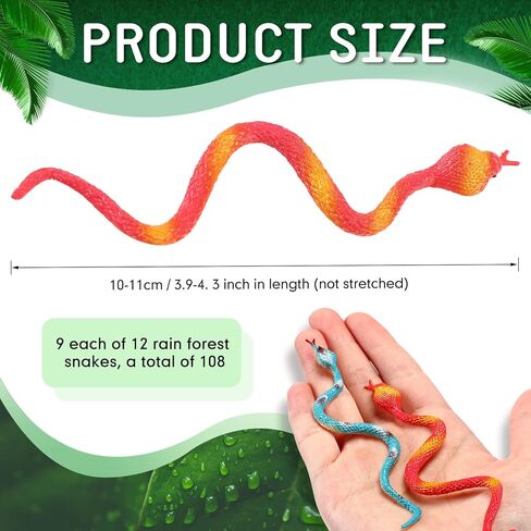 108 Pcs Rain Forest Snakes Assorted Fake Snake Toy Colorful Realistic Plastic Snakes Stretchy Fake Snake for Halloween Party Decoration, Pranks, Garden Props for Deter Birds in Kuwait
