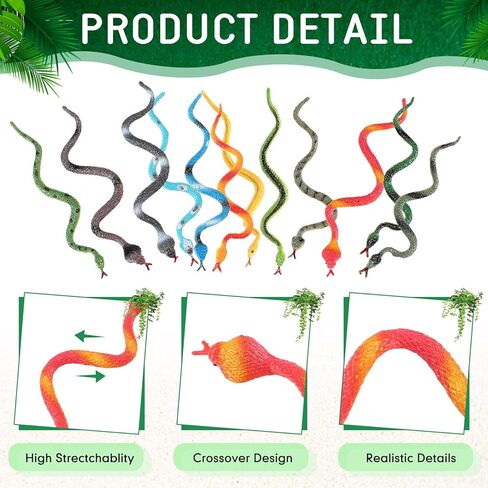 108 Pcs Rain Forest Snakes Assorted Fake Snake Toy Colorful Realistic Plastic Snakes Stretchy Fake Snake for Halloween Party Decoration, Pranks, Garden Props for Deter Birds in Kuwait