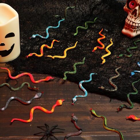108 Pcs Rain Forest Snakes Assorted Fake Snake Toy Colorful Realistic Plastic Snakes Stretchy Fake Snake for Halloween Party Decoration, Pranks, Garden Props for Deter Birds in Kuwait