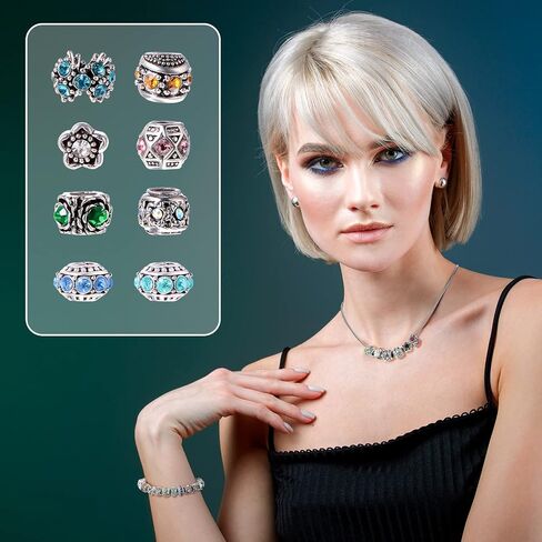 200 Pieces Assorted European Beads with Plating Silver Metal Rhinestone European Lampwork Charms Beads Alloy Large Hole Spacer Beads Antique Paracord Beads for DIY Charm Bracelet Jewelry Making in Kuwait