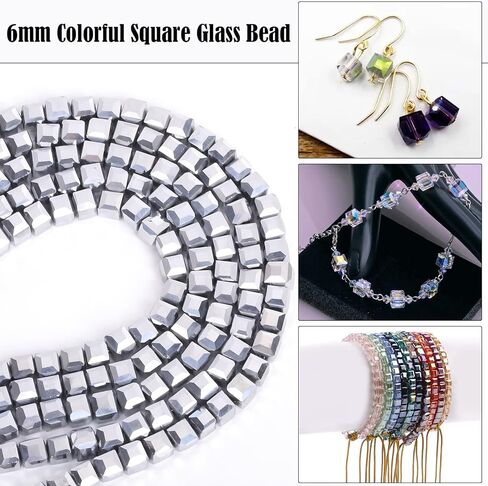 200 Pieces Cube Crystal Beads 6mm Colorful Square Glass Bead for DIY Bracelet,Crystal Beads Faceted Spacer Beads Quartz Loose Beads for Jewelry Making Bracelet Rainbow Necklace Art Crafts,Violet in Kuwait