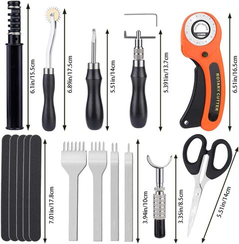 185 Pcs Leather Working Tools, Leather Working Tools and Supplies, Kit with Rotary Cutter and Mat, Hammer Stamping Tools, Awl, Tape Measure, Hand Stitching Tool Set for Sewing Leather Craft in Kuwait