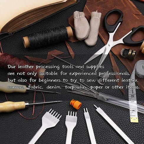 185 Pcs Leather Working Tools, Leather Working Tools and Supplies, Kit with Rotary Cutter and Mat, Hammer Stamping Tools, Awl, Tape Measure, Hand Stitching Tool Set for Sewing Leather Craft in Kuwait
