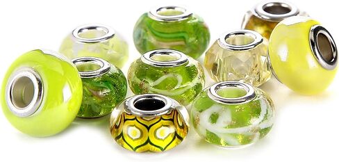 BRCbeads 10Pcs Mix Silver Plate Blue Zircon Theme Murano Lampwork European Glass Crystal Charms Beads Spacers in Kuwait