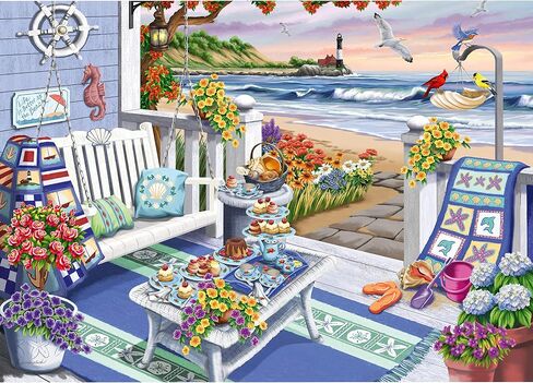 سلسلة Ravensburger المريحة: لغز الصور المقطوعة Seaside Sunshine 300 قطعة كبيرة الحجم للبالغين - كل قطعة فريدة من نوعها، تقنية Softclick تعني أن القطع تتناسب معًا بشكل مثالي in Saudi Arabia