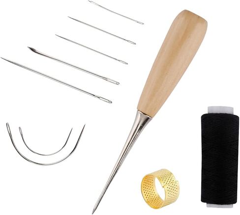 Leather Sewing Set Leather Tool Set 10 Pieces Leather Hand Tool with Drill awl, Waxed Thread, Hand Sewing Needles and Thimble for Sewing Work Mattress Repair Leather Carpet in Kuwait