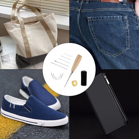 Leather Sewing Set Leather Tool Set 10 Pieces Leather Hand Tool with Drill awl, Waxed Thread, Hand Sewing Needles and Thimble for Sewing Work Mattress Repair Leather Carpet in Kuwait