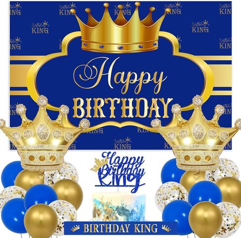 Wonmelody King Birthday Decorations for Men Happy Birthday Party Backdrop Banner for Boy's Black and Gold Balloons Happy Birthday King Decorations Cake Topper Sash King Crown Balloon for Boy Prince in Kuwait