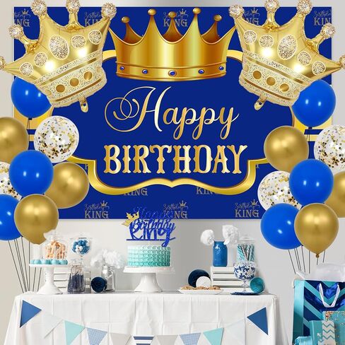 Wonmelody King Birthday Decorations for Men Happy Birthday Party Backdrop Banner for Boy's Black and Gold Balloons Happy Birthday King Decorations Cake Topper Sash King Crown Balloon for Boy Prince in Kuwait